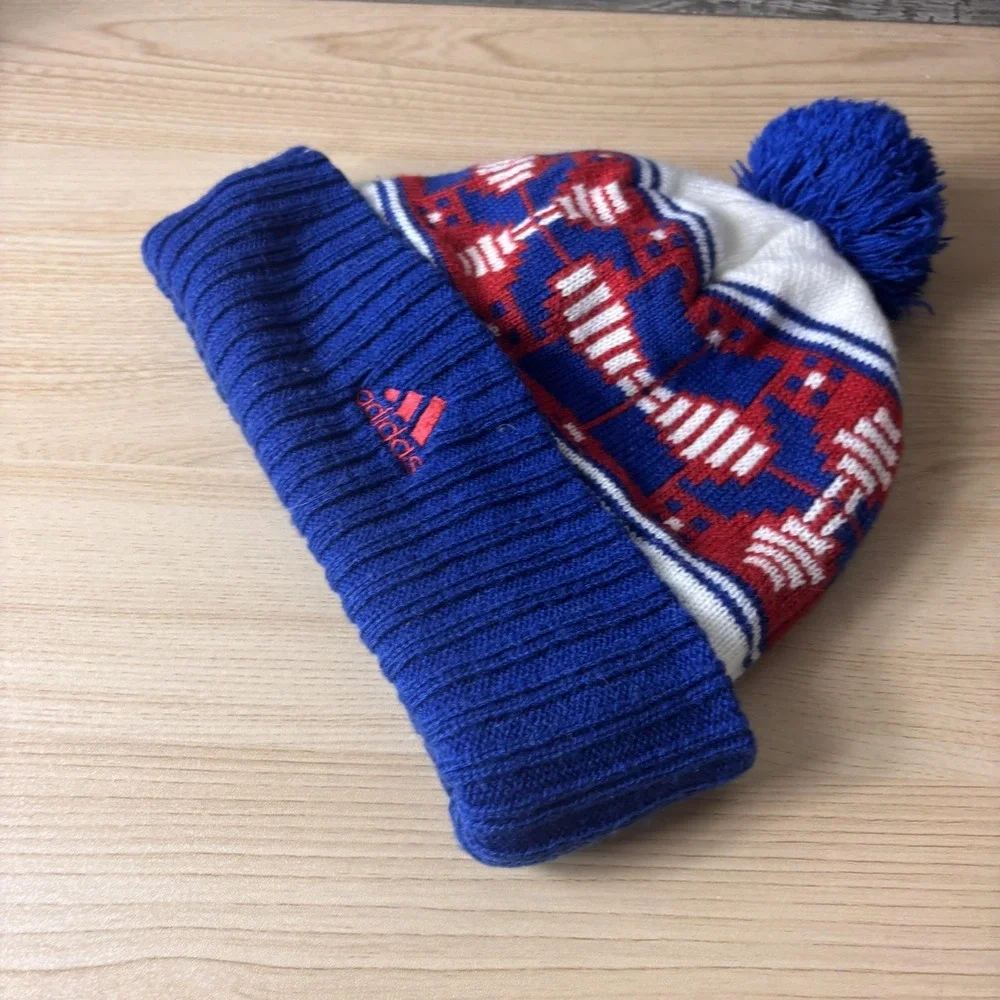 Kansas Jayhawks‎ Hat Beanie Mens One Size Blue White NCAA College Pom Adidas